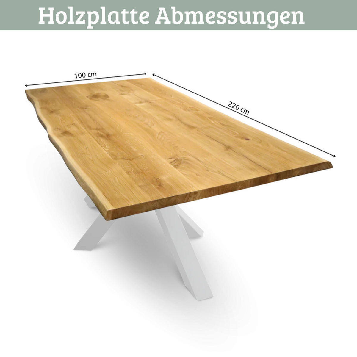 MASSIVHOLZPLATTE Eiche mit Baumkante ERIK 220x100 cm Tischplatte rechteckig - Braun, Holz (220/100/4cm) - DELUKE