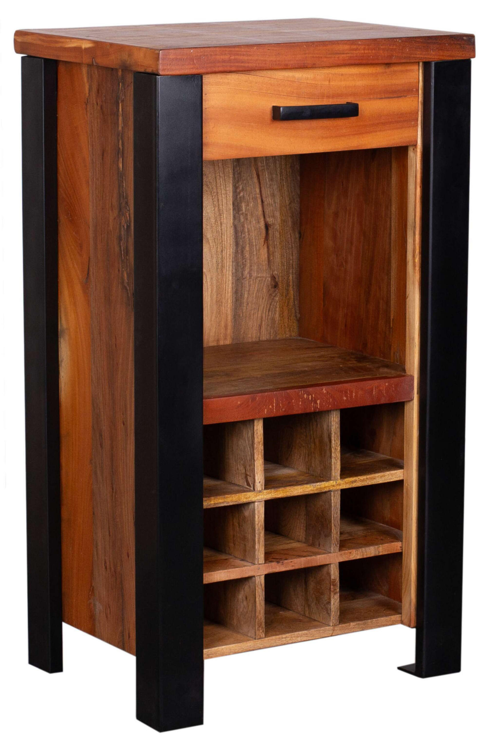 WEINSCHRANK Venosa Oldwood 56 x 45 x 102 cm - Schwarz/Braun, Holz/Metall (56/90/45cm) - Mr. Deko