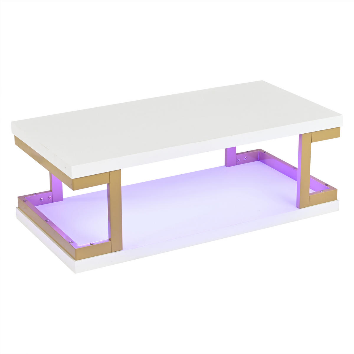 COUCHTISCH Weiß‑Gold mit U‑förmigem Metallrahmen und LED 100 × 50 × 38 cm - Weiß, Holzwerkstoff (50/100/38cm) - Luhomfu
