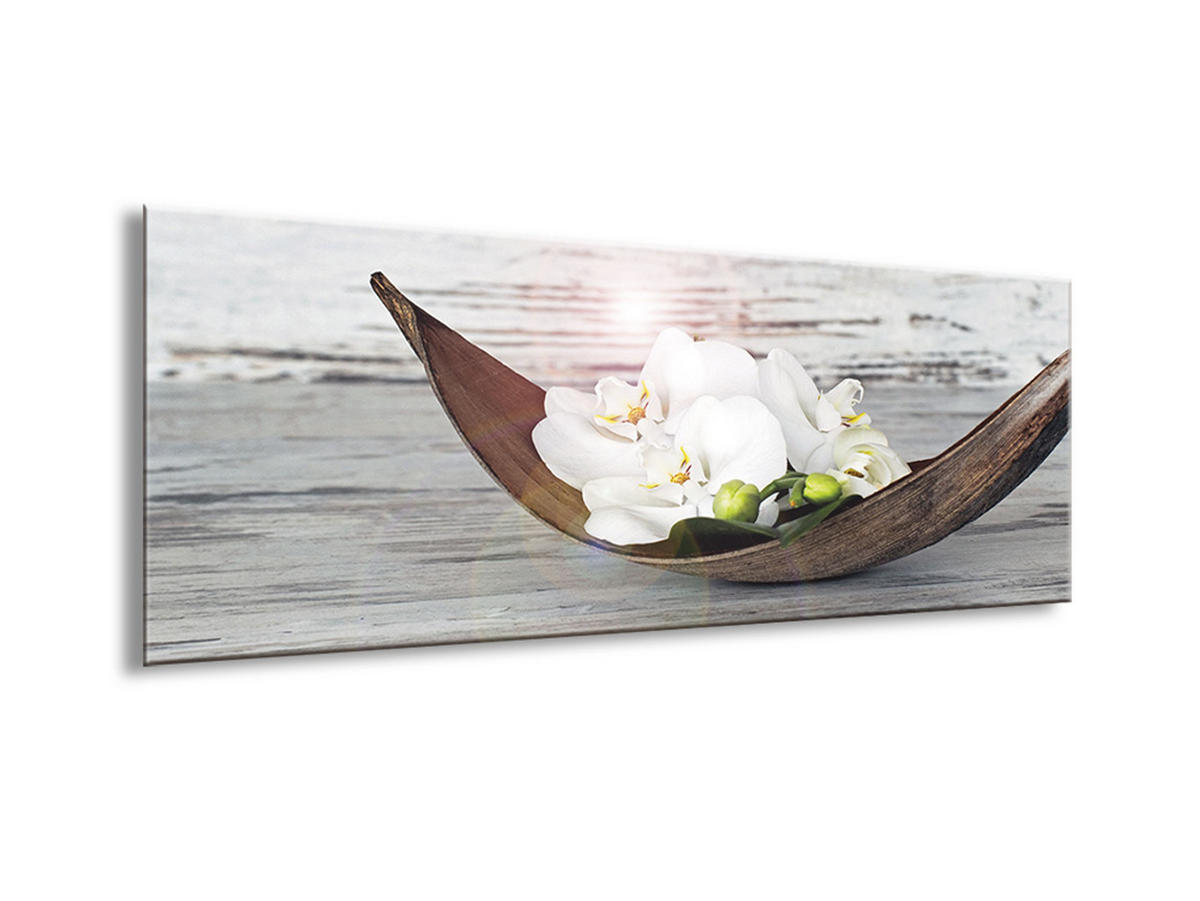 GLASBILD 80x30 cm Orchidee Weiß Grau - Anthrazit, Glas (80/30cm) - artissimo