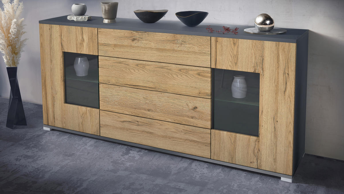 SIDEBOARD Grömitz Eiche Natur - Eichefarben, Holzwerkstoff (166.5/75.5/35cm) - Vladon