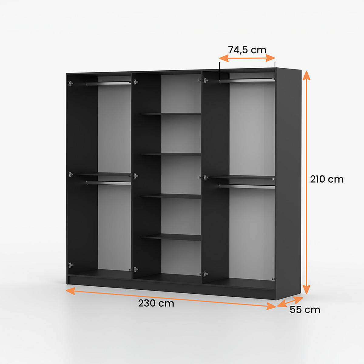 DREHTÜRENSCHRANK ROSA 6D 230/210/55 cm 6-türig Schwarz - Goldfarben/Schwarz, Holz/Holzwerkstoff (230/210/55cm) - imoebel24