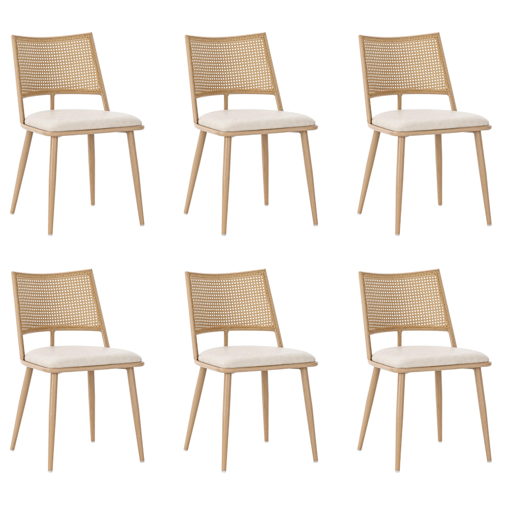 ESSZIMMERSTUHL 6er-Set mit PU-Sitz und Rattan-Rückenlehne Beige - Beige, Holz (46/80/48.1cm) - Meubliv