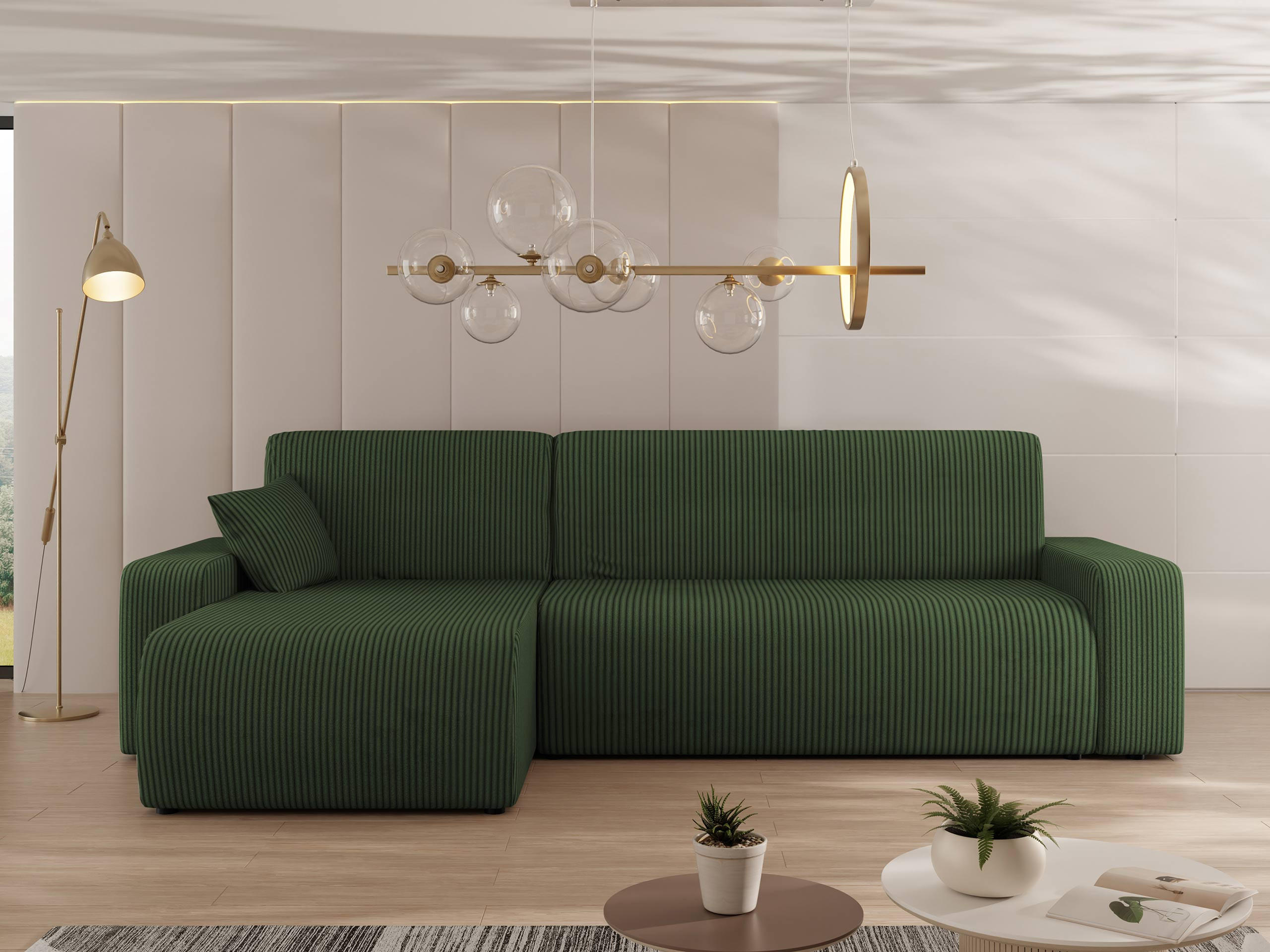 ECKSOFA Piano L Cord - Schwarz/Grün, Holz/Kunststoff (244/145cm) - MIRJAN24