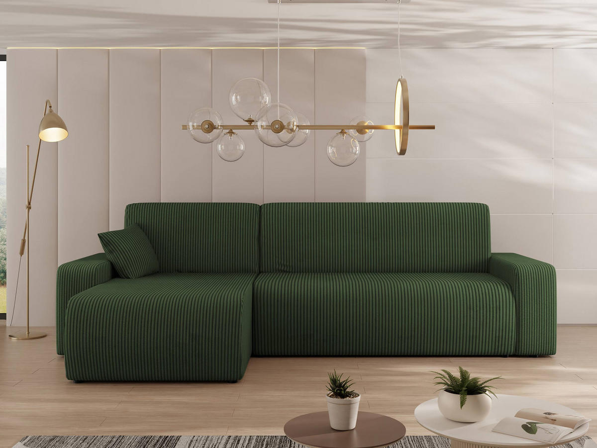 ECKSOFA Piano L Cord - Schwarz/Grün, Holz/Kunststoff (244/145cm) - MIRJAN24