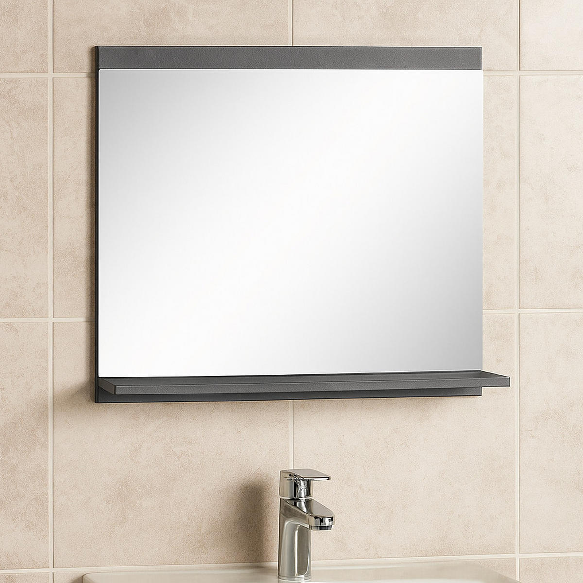 SPIEGEL Montreal Dunkel Grau - 60 x 12 x 50 cm - Grau, Glas (60/50/12cm) - Badplaats