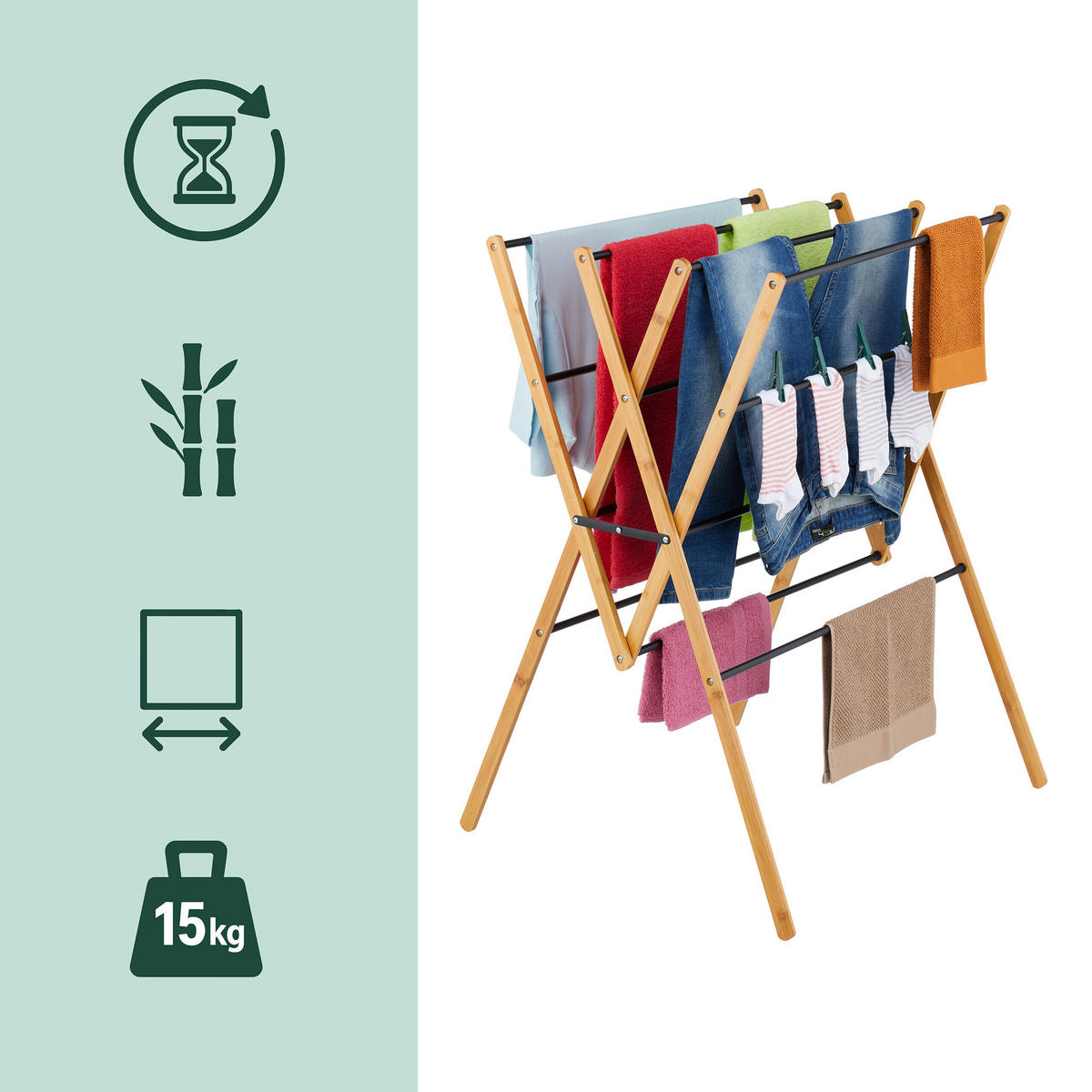 SUŠIAK na prádlo - viacfarebná, kov/drevo (70/93/62cm) - Relaxdays
