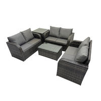 GARTENMÖBELGARNITUR mit KISSEN Polyrattan Dunkelgrau 6-Sitzer - Dunkelgrau/Grau, Glas/Kunststoff - Fimous