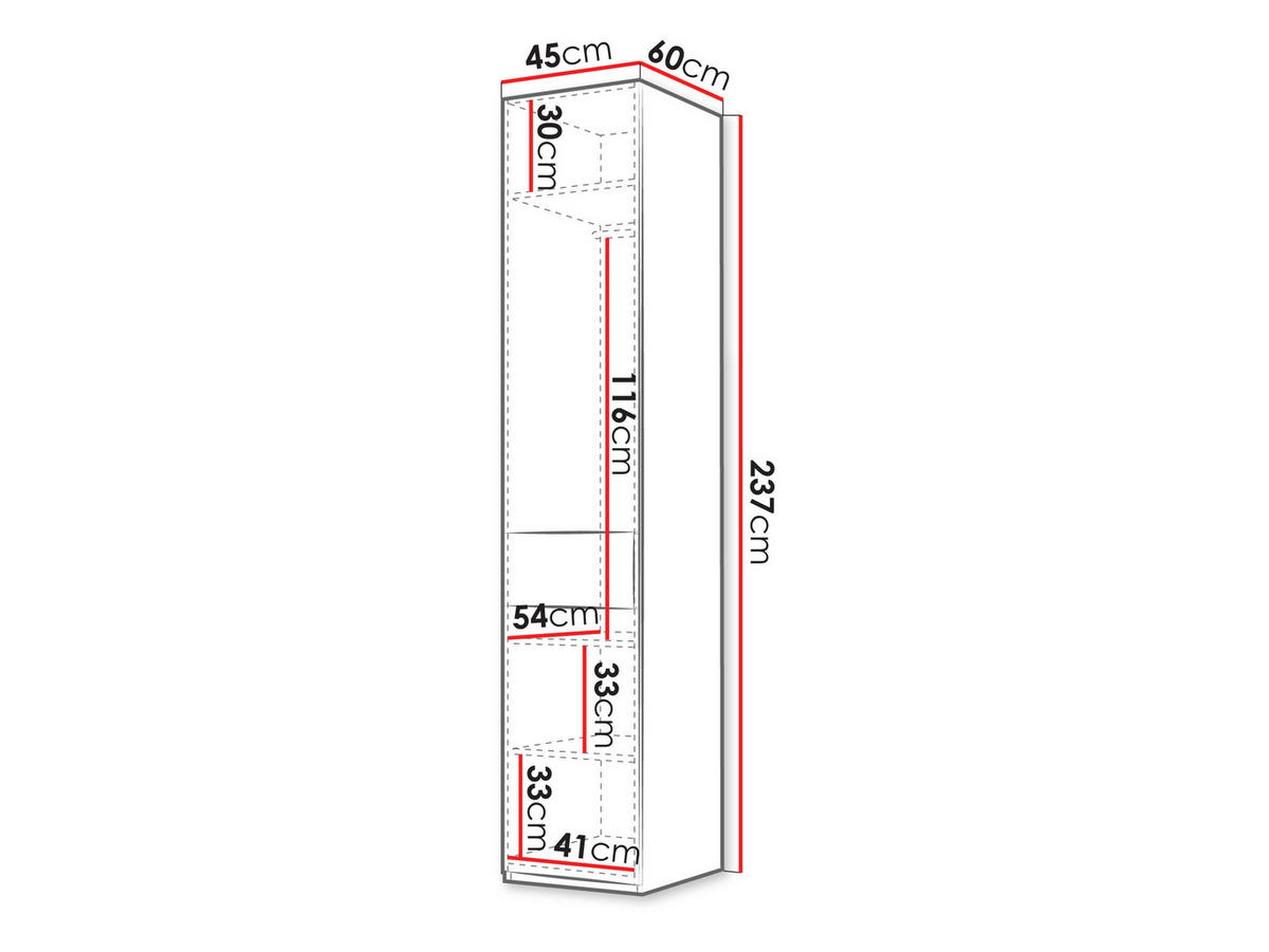 KLEIDERSCHRANK Soreno 45 L-R 1D, Seite: Links - Eichefarben/Beige, Holzwerkstoff/Kunststoff (45/237/60cm) - MIRJAN24