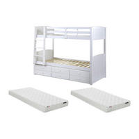 ETAGENBETT Stapelbett Massivholz + Lattenrost + Matratzen - 2 x 90 x 190 cm - Kiefer weiß - ANCHISE II - Weiß, Holz (97/198cm) - Vente-Unique