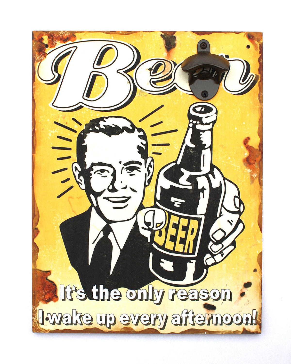 WANDBILD Beer mit Flaschenöffner 40 cm Gelb - Gelb, Holz (1cm) - DanDiBo