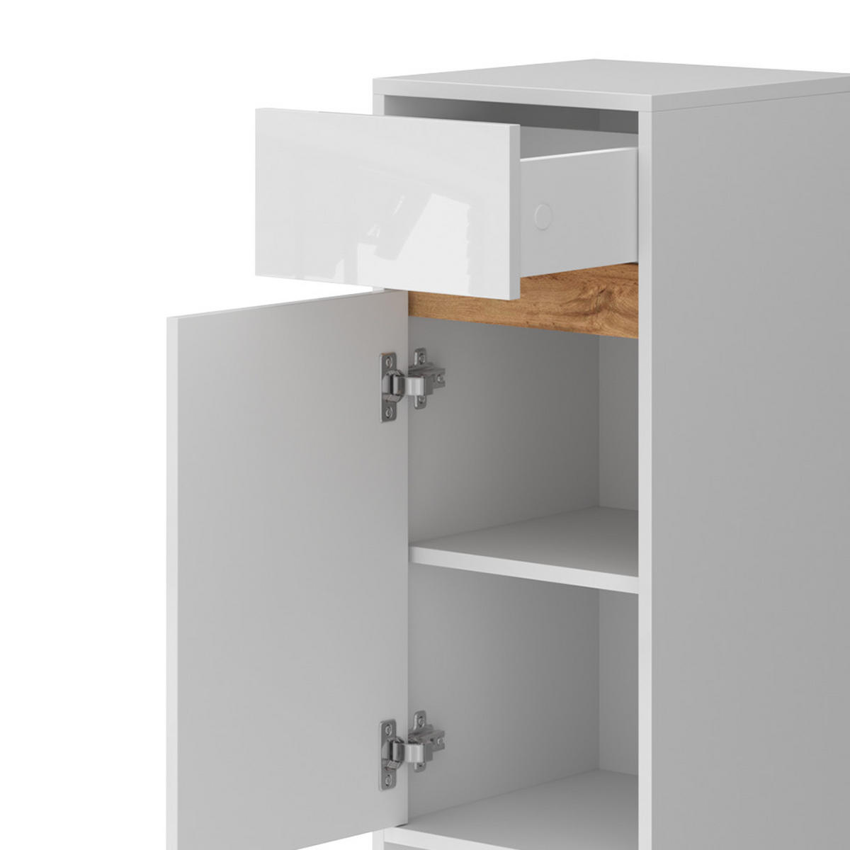 MIDISCHRANK Detmold Weiß Hochglanz/Eiche 35x82 cm mit Tür und Schublade - Honigeiche/Weiß Hochglanz, Holzwerkstoff (35/82/35cm) - Vicco