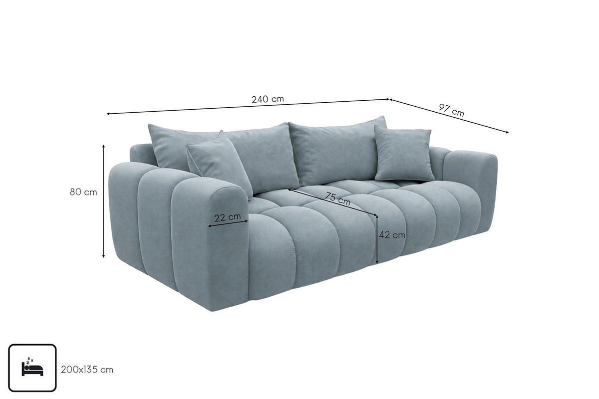ROZKLÁDACÍ POHOVKA s úložným prostorem, velurová tkanina Bluvel, Modrošedá, COSMOPOLITAN - šedohnědá, dřevo (240/97cm) - Kaiser Möbel