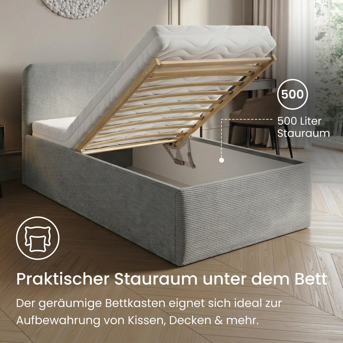 POSLTERBETT mit Bonnell-Matratze 100x200 cm in Grau - Grau, Holzwerkstoff/Textil (100/200cm) - Home Collective