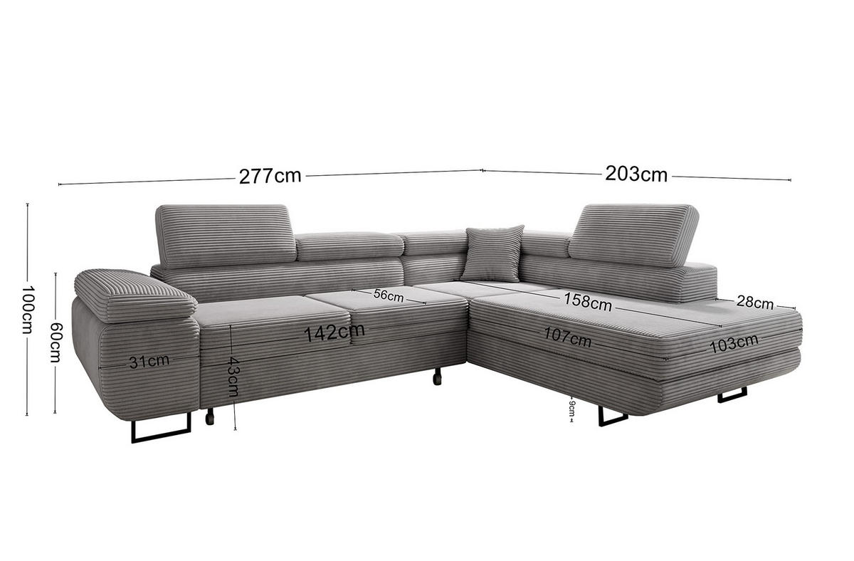 ECKSOFA ASTORP, Sofa aus Cord Grün - Poso 14 - Waldgrün/Dunkelgrün, Textil/Metall (203/277cm) - Moderno Meble
