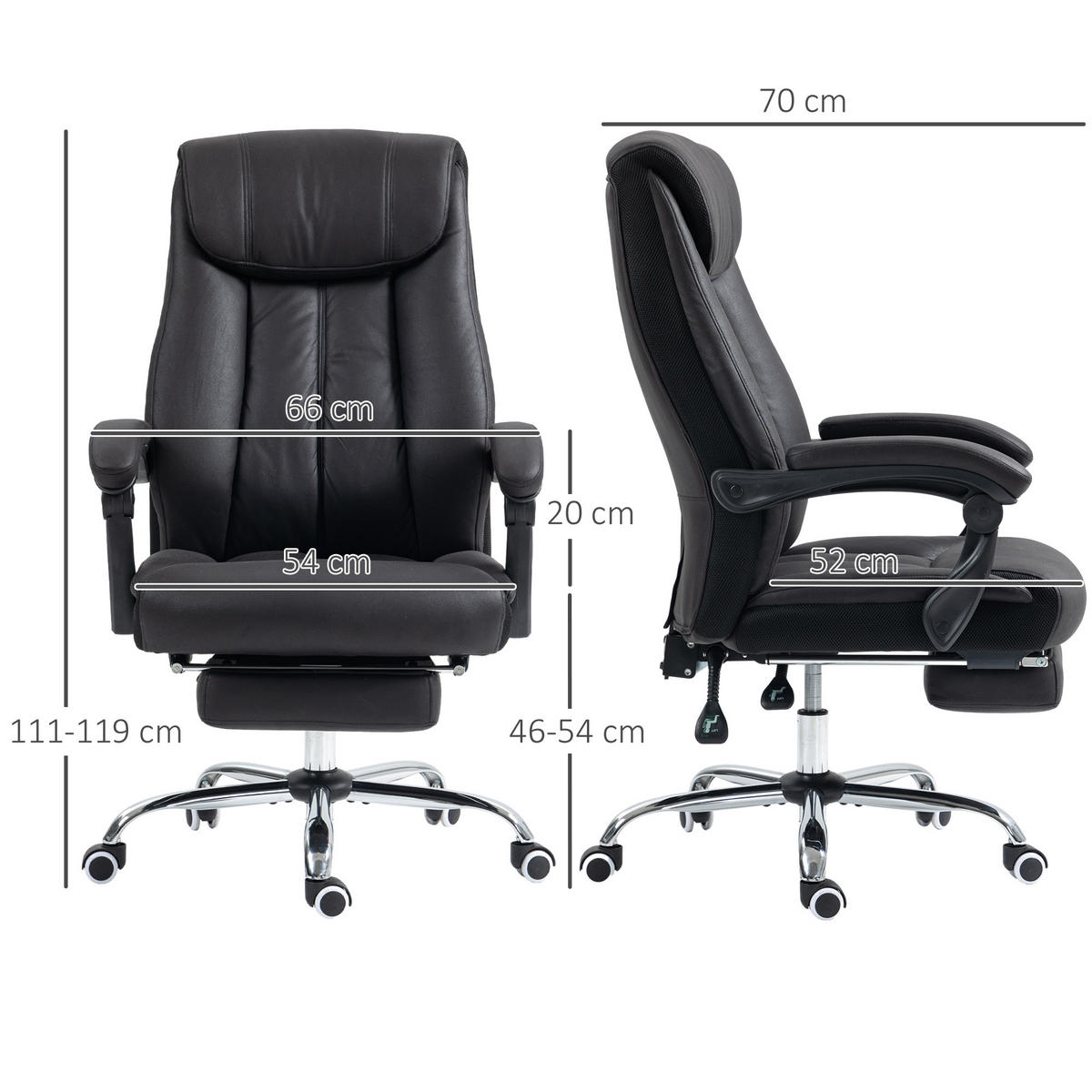 BÜROSTUHL höhenverstellbarer Computerstuhl neigebarer Drehstuhl für Büro Schwarz - Schwarz, Textil (70/119/66cm) - HOMCOM