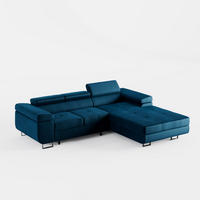 ECKSOFA VEMO CORE Rechts Dunkelblau Velours-Stoff mit Schlaffunktion und Bettkasten - Dunkelblau, Holz/Metall (280/205cm) - Barchello