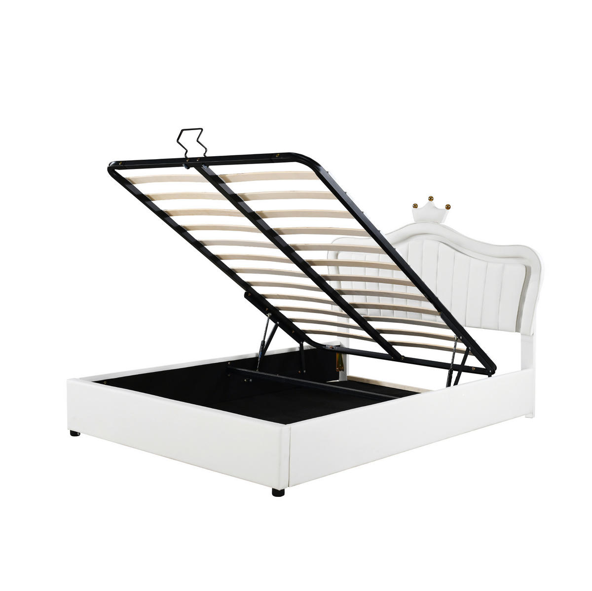 POLSTERBETT 140/200 cm mit LED-Beleuchtung, hydraulischem Bettkasten und Muschel-Kopfteil, Weiß - Weiß, Textil (140/200cm) - Redom