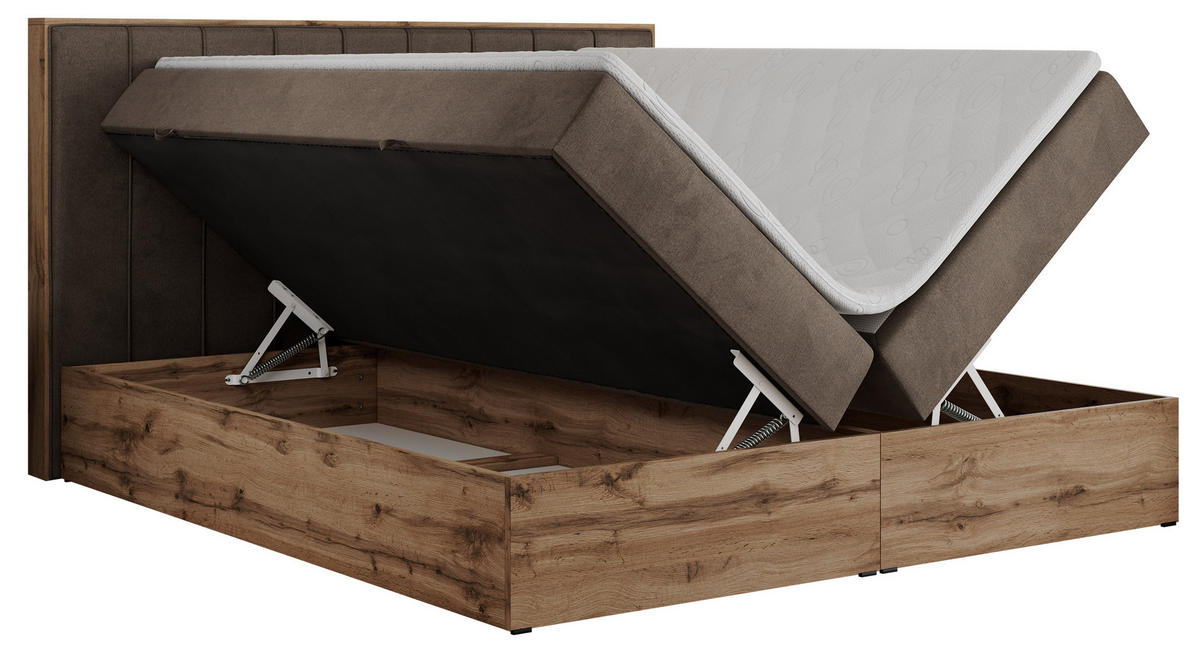 BOXBETT BELLISSIMO 160/200 Braun Velvet - H3 - Braun, Holz/Textil (160/200cm) - MKS
