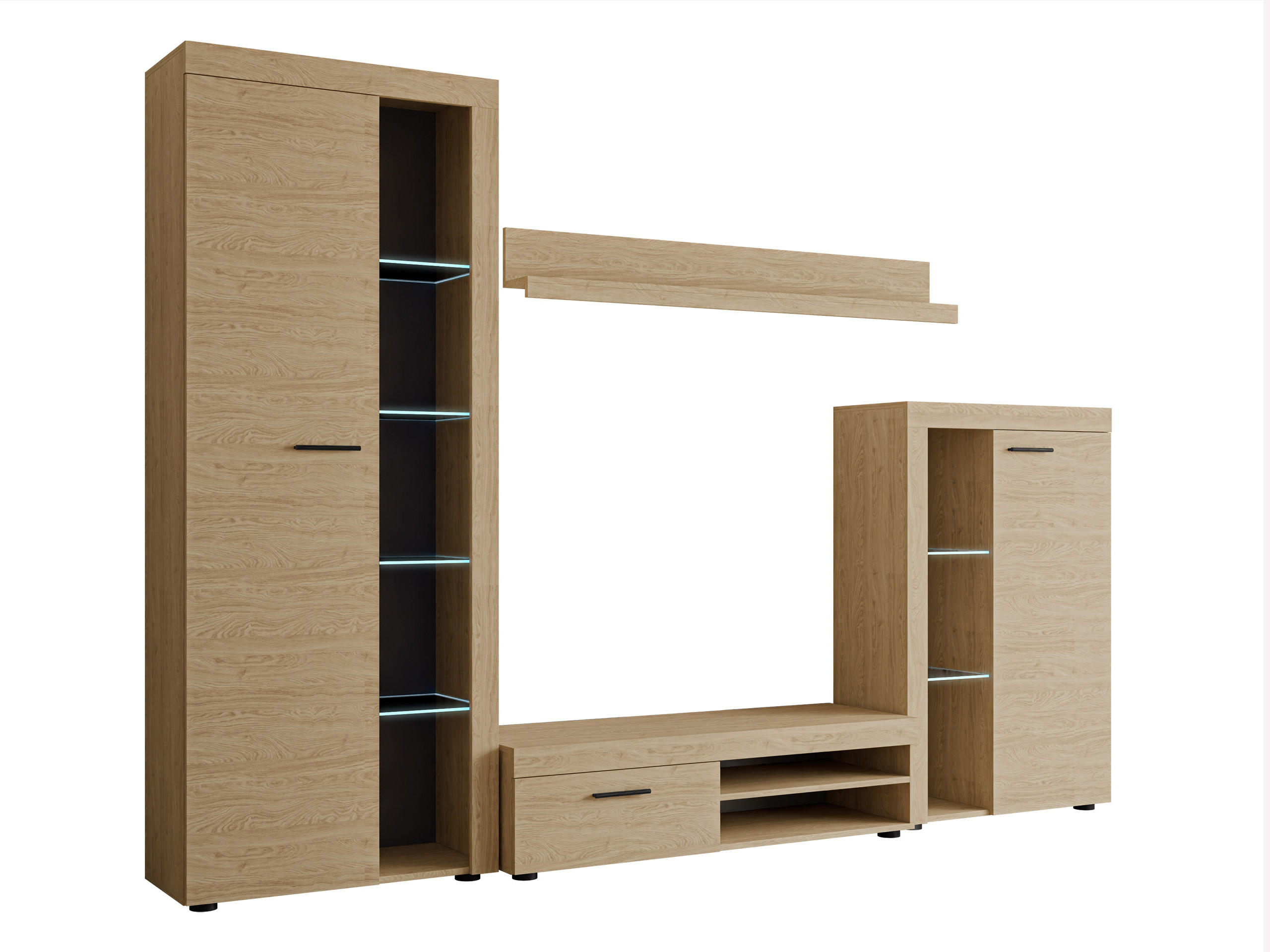 WOHNWAND Rumba mit LED Beleuchtung - Eichefarben, Holzwerkstoff (270/190/43cm) - MIRJAN24