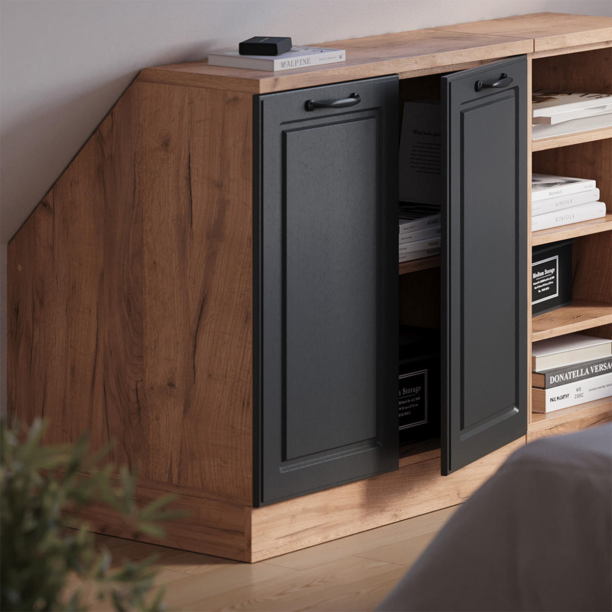 WARDROBE FOR SLOPING CEILING Rion Antracit u rustikalnom stilu 80 x 81.6 cm s 2 vrata, korpus ormara dubine 60 cm - hrast medunac/antracit, drvni materijal (80/83.8/60cm) - Vicco
