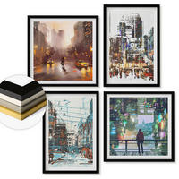 WANDBILDER 4er-Set - 50x50 cm & 40x60 cm Schwarzer Rahmen - Moderne, farbenfrohe Städte mit Charakteren - Schwarz, Kunststoff (50/50cm) - ArtPrintCave