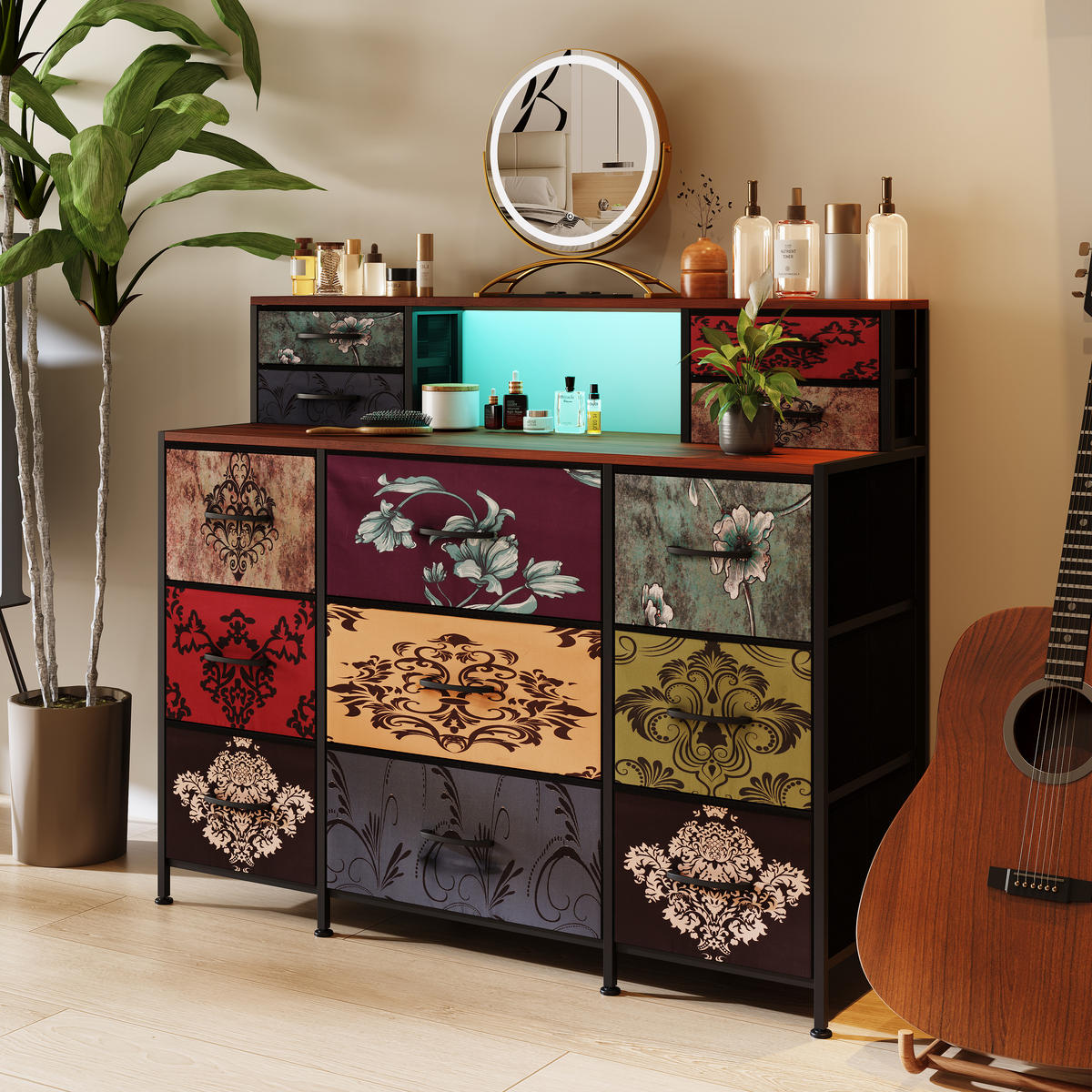 KOMMODE 9 Schubladen TV Board Stauraum multicolor - Multicolor, Holz (28/97.3/109.2cm) - Fortuna Lai