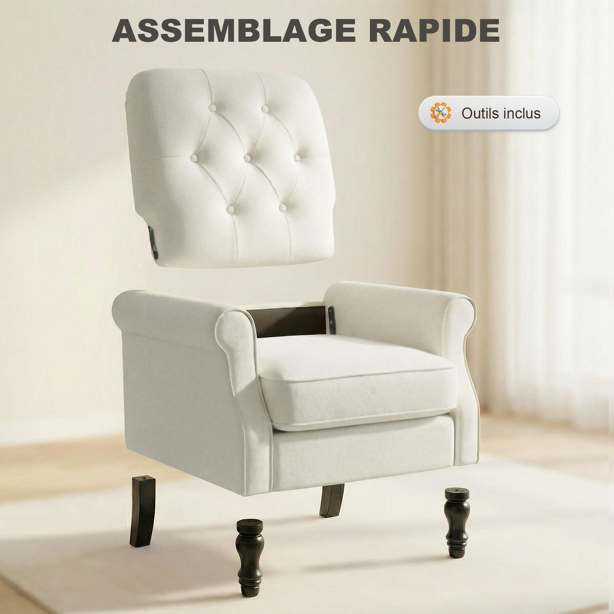 SESSEL DE-13537 mit dicker Polsterung und Federkern Creme - Creme, Textil (69/90/75cm) - ComfortXL