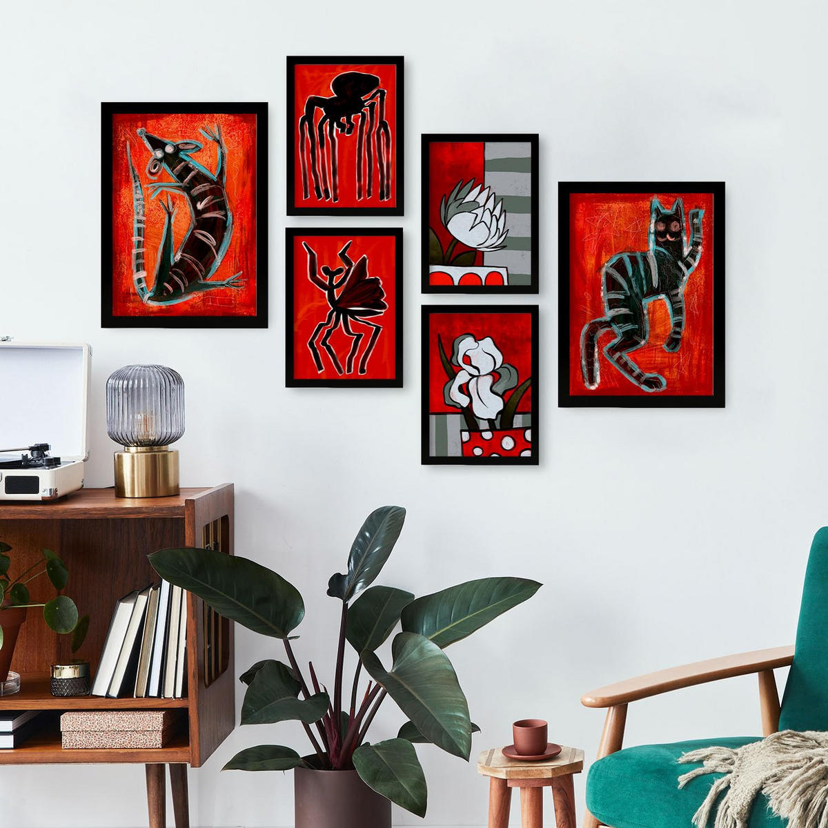 POSTER Set Mit 6 Kreaturen Frames 1 In Tiere Abstracts Ästhetische Dekorative Gemälde Für Ihr Wohnzimmer Schlafzimmer Zuhause A3 & A4 Schwarzer Rahmen - Schwarz, Papier (29/3cm) - Nacnic