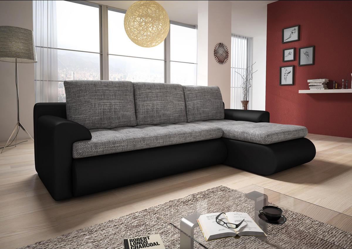 ECKSOFA Santi, Seite: Rechts - Schwarz/Grau, Holz/Textil (226/152cm) - Sofnet