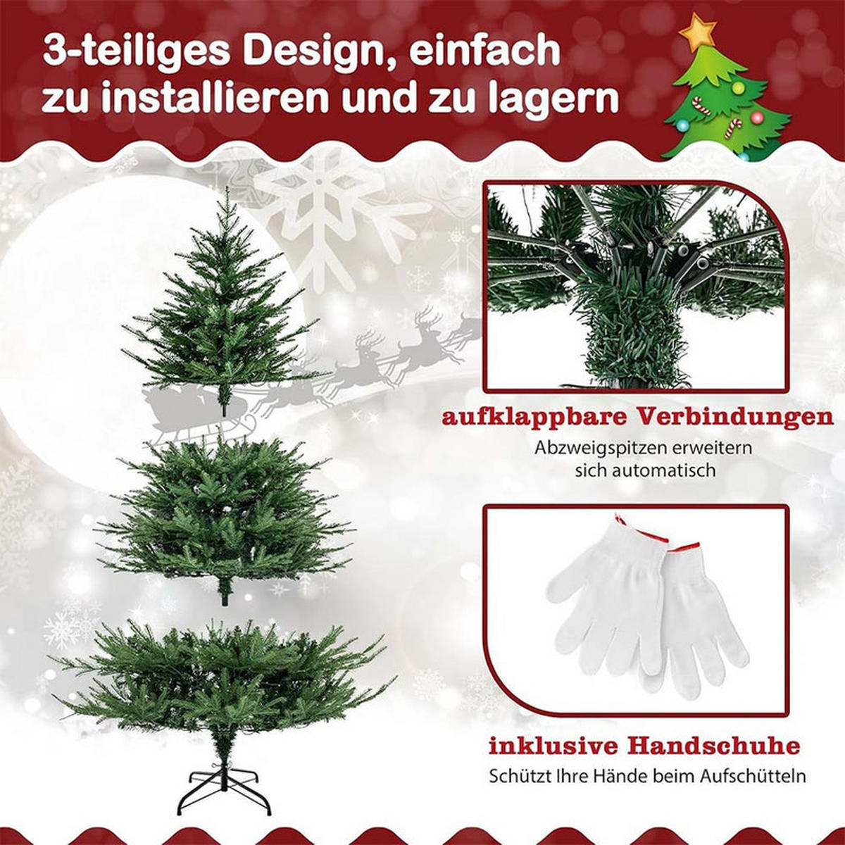 WEIHNACHTSBAUM mit 8 Lichtmodi 180cm Grün - Grün, Metall (183cm) - COSTWAY