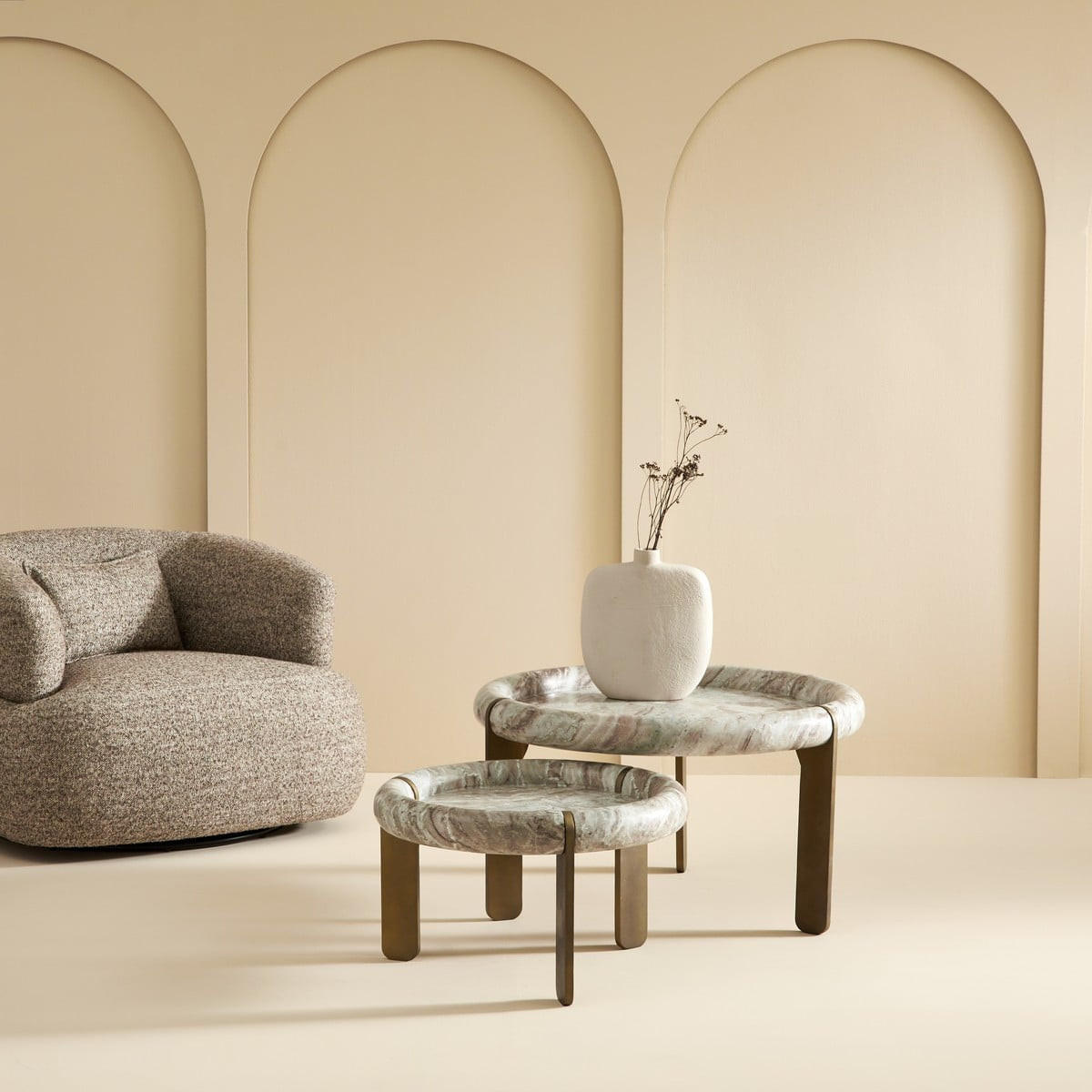 COUCHTISCH GROSS marmor metall 80/80/35 cm - Braun, Naturmaterialien (15/80/35cm) - Signature