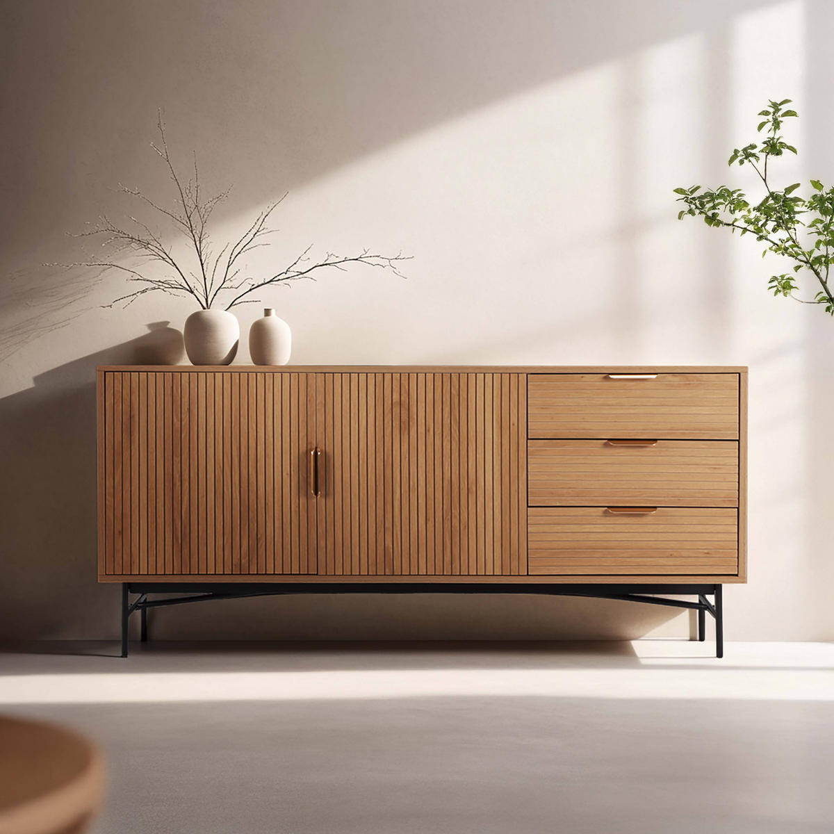 SIDEBOARD, Beigefarbe - Beige, Holz (40/75/160cm) - Oviala