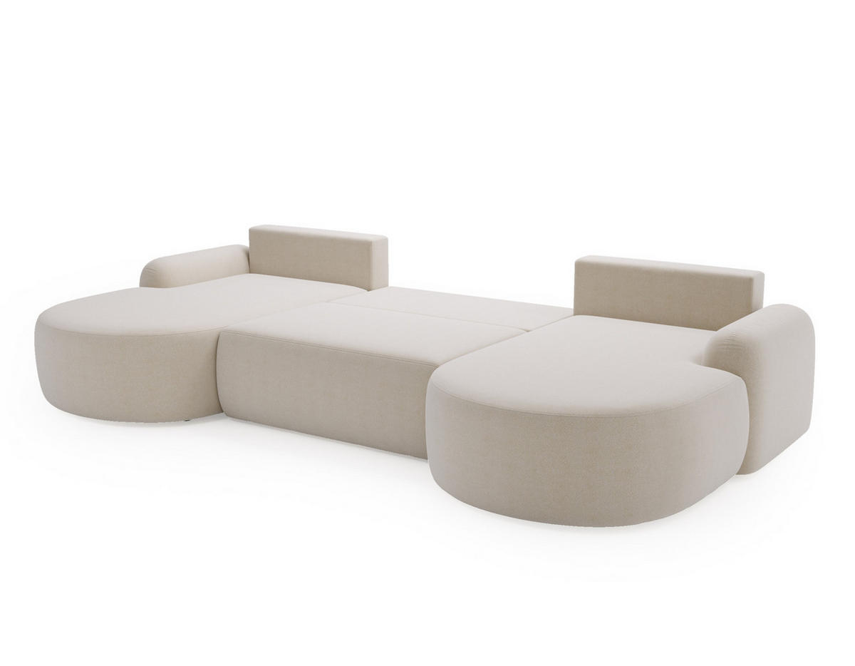 WOHNLANDSCHAFT DION-U Boucle ECRU mit Schlaffunktion - Ecru, Textil (377/92/177cm) - Luxkor24