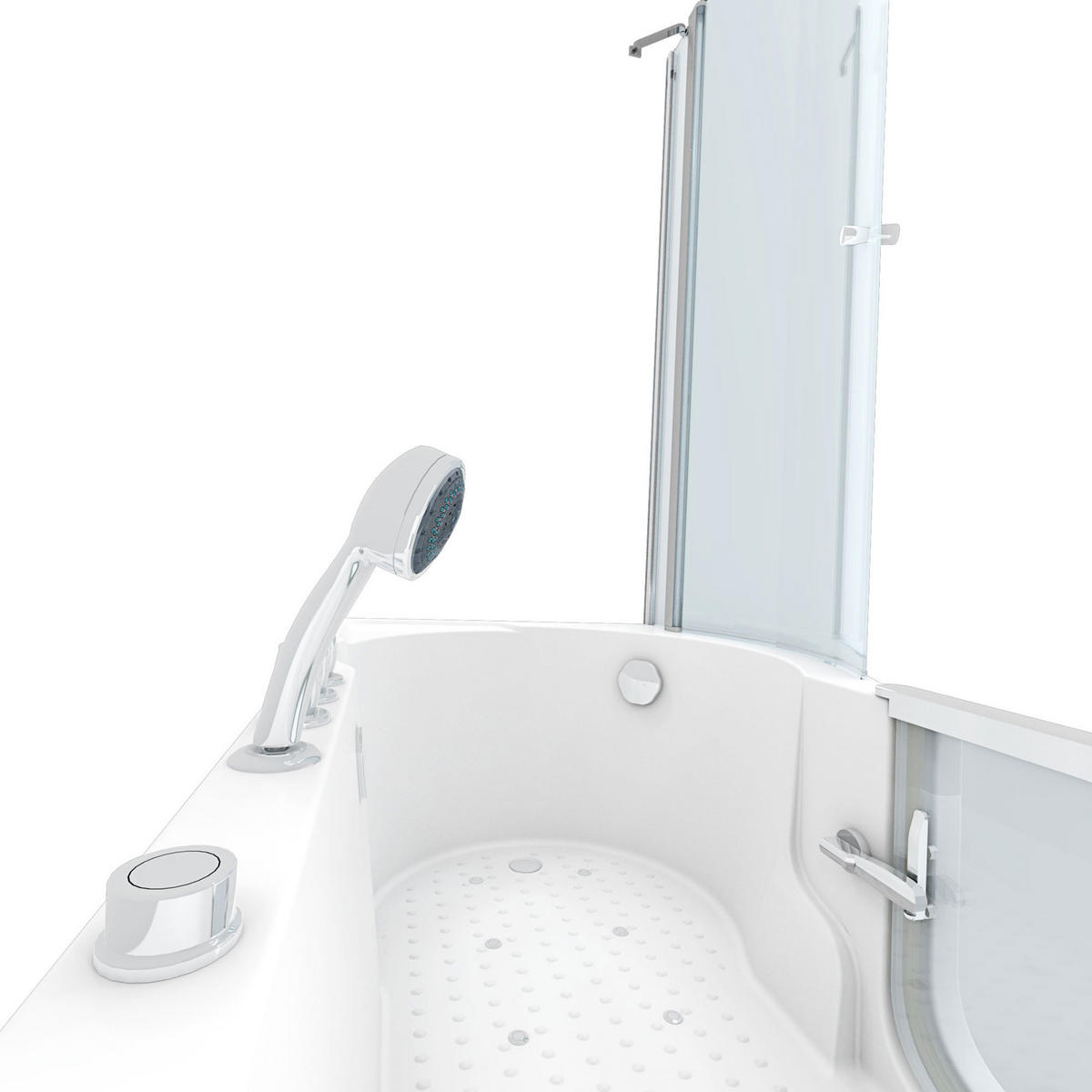 SENIORENDUSCHE Sitzwanne mit Tür S12D-TH-AIR-L-EC 170x100 cm - Weiß, Glas/Kunststoff (85/200/170cm) - AcquaVapore by Sandra Jentho