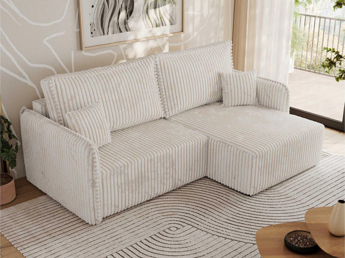 ECKSCHLAFSOFA MESTO L Beige Cord - rechts - Beige/Schwarz, Kunststoff/Textil (147/227cm) - MKS