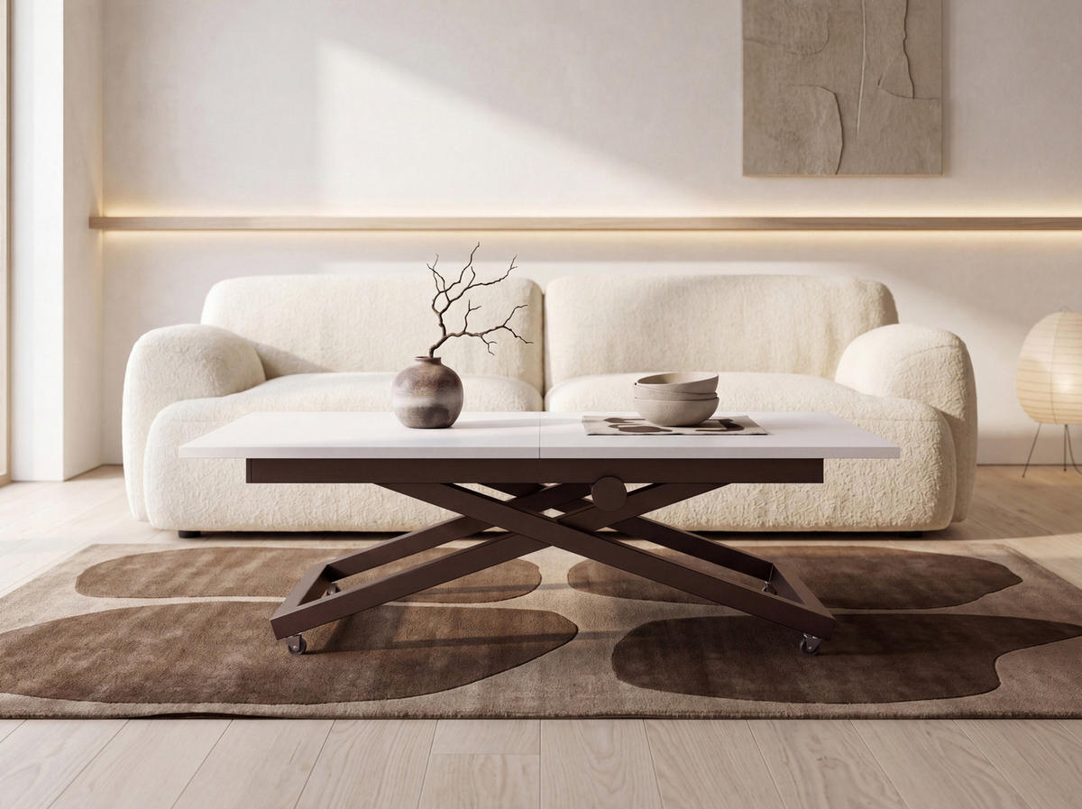 COUCHTISCH Axen höhenverstellbar ausziehbar, Weiß 120-160/80/38-75 cm - Weiß/Braun, Holzwerkstoff/Metall (80/160/75cm) - WFL GROUP