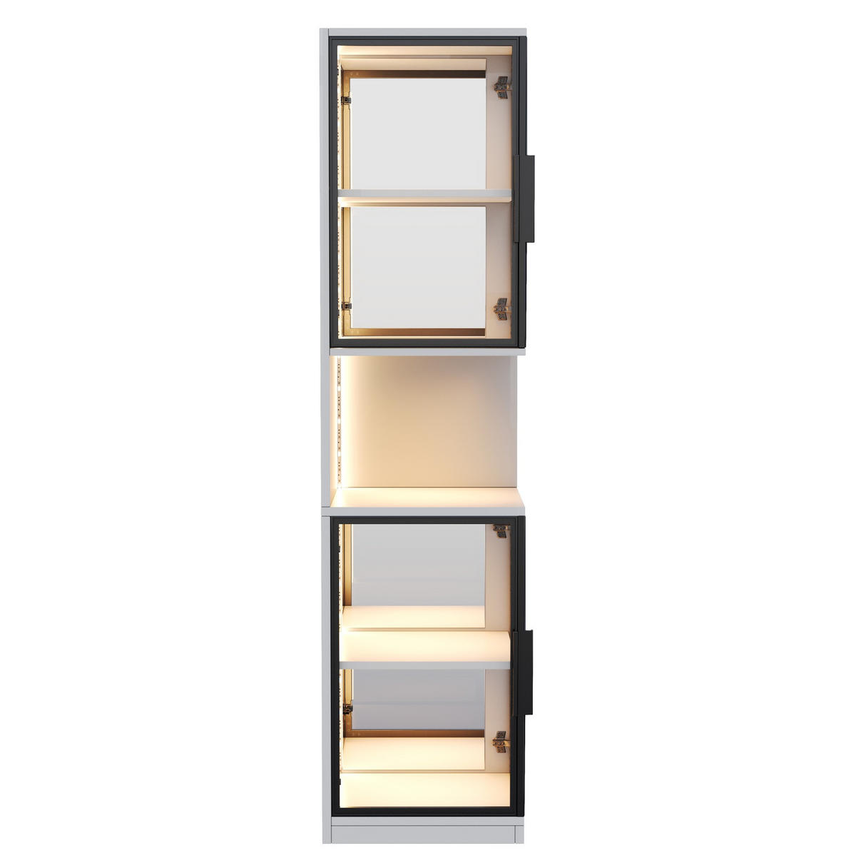 HIGHBOARD mit LED-Beleuchtung 42/44/205 cm – mit 2 Glastüren und Spiegelfront - Weiß, Holzwerkstoff (42/205/44cm) - BEAOK