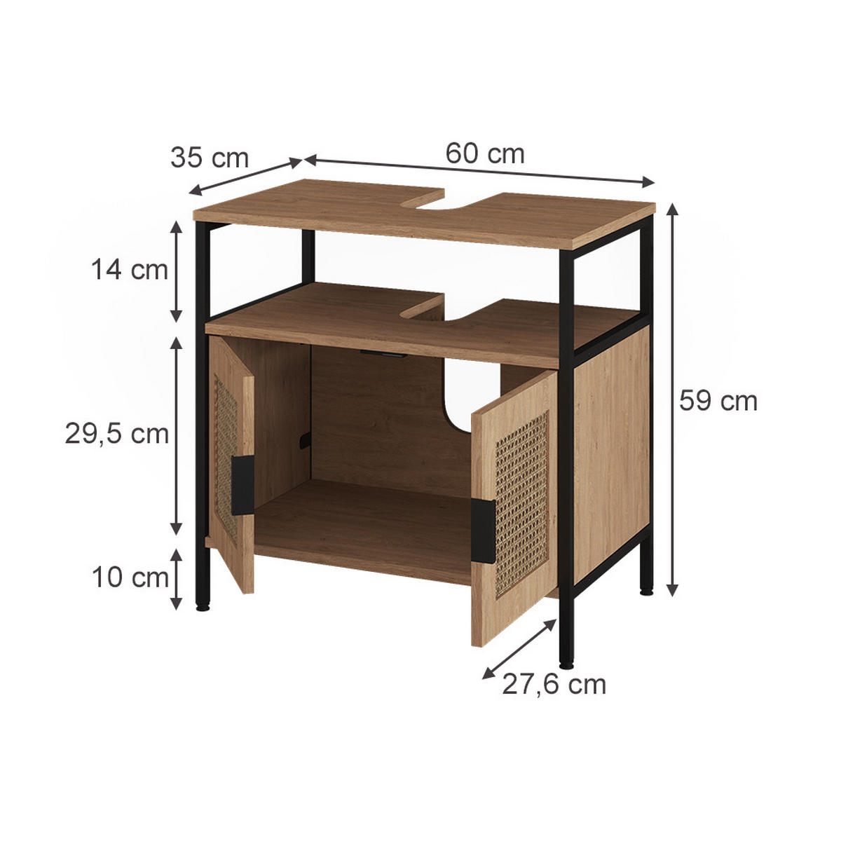 WASCHBECKENUNTERSCHRANK Linara, Eiche/Schwarz, 60 x 59 cm - Eichefarben/Schwarz, Holzwerkstoff (60/59/35cm) - Vicco