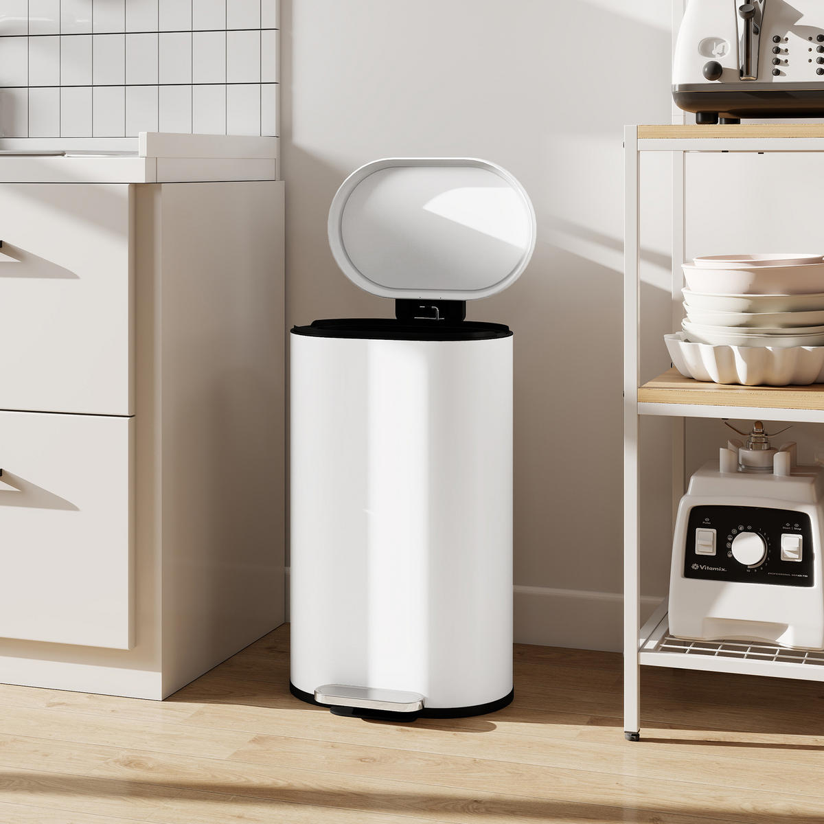 MÜLLEIMER SENSOR TRETEIMER 30 LITER Küche SOFT-CLOSE-DECKEL Metall Cremeweiß 36,5/61/31 cm - Creme, Metall (31/61/36.5cm) - Rolipo