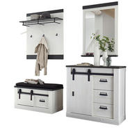 GARDEROBEN-SET 5-teilig weiß Pinie, anthrazit Landhaus, Garderobenkombination 206 cm - Anthrazit/Weiß, Holzwerkstoff/Metall (206/200/43cm) - Furn.Design