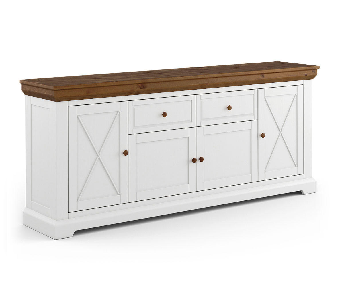 KOMMODE Marone Elite Weiß / Kiefer Tabak 200 / 41 / 85cm - Dunkelbraun/Weiß, Holz (200/85/41cm) - Feldmann-Wohnen