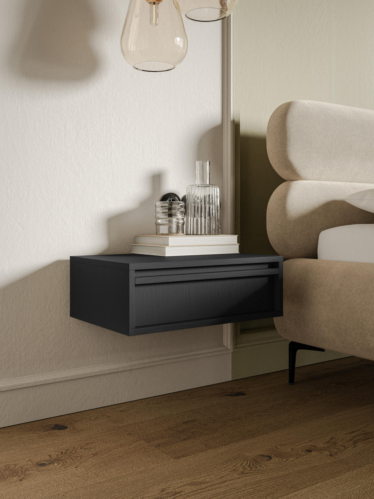 NACHTSCHRANK Evo Schwarz 50 cm - Anthrazit, Holzwerkstoff (50/17/34cm) - Selsey