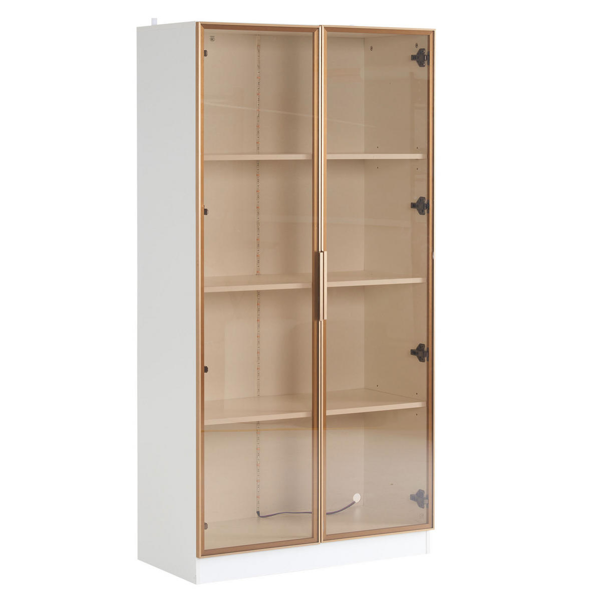 VITRINEN-SET 160/40/160 cm weiß aus Spanplatte mit LED und Glastüren - Weiß, Holzwerkstoff (160/160/40cm) - OKWISH