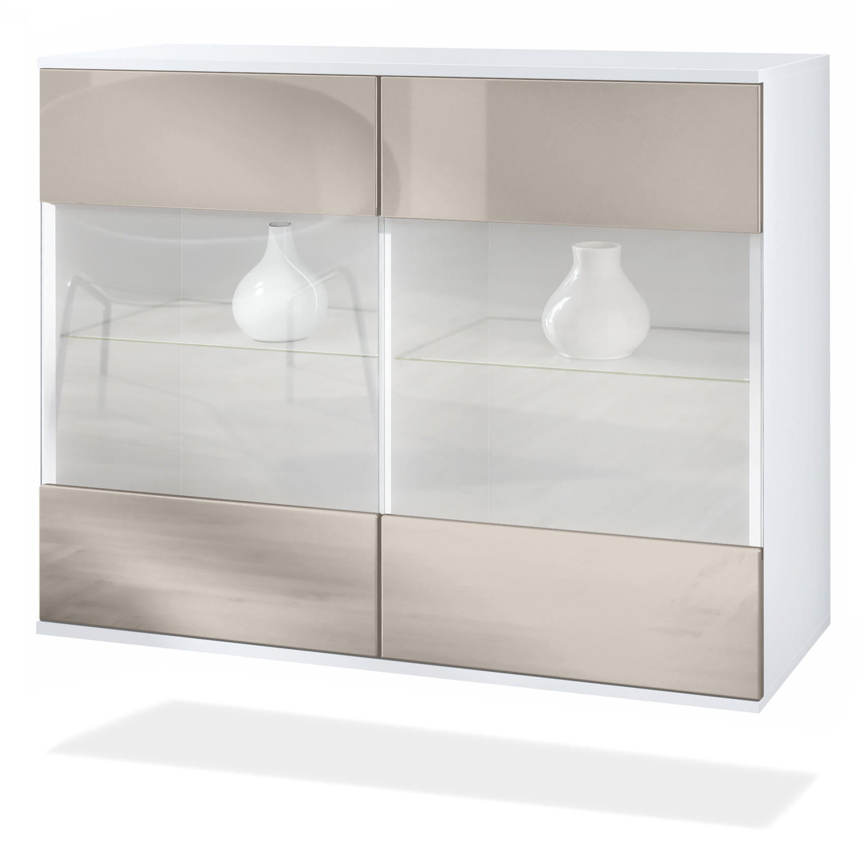 KOMMODE Bari Sandgrau Hochglanz - Sandfarben, Holzwerkstoff (92.5/73.5/35cm) - Vladon