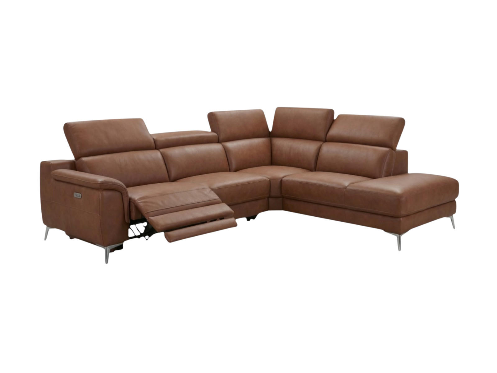 ECKSOFA Jardin Echtleder mit 1 x Relaxfunktion Cognacbraun - Cognac, Leder/Metall (266/230cm)