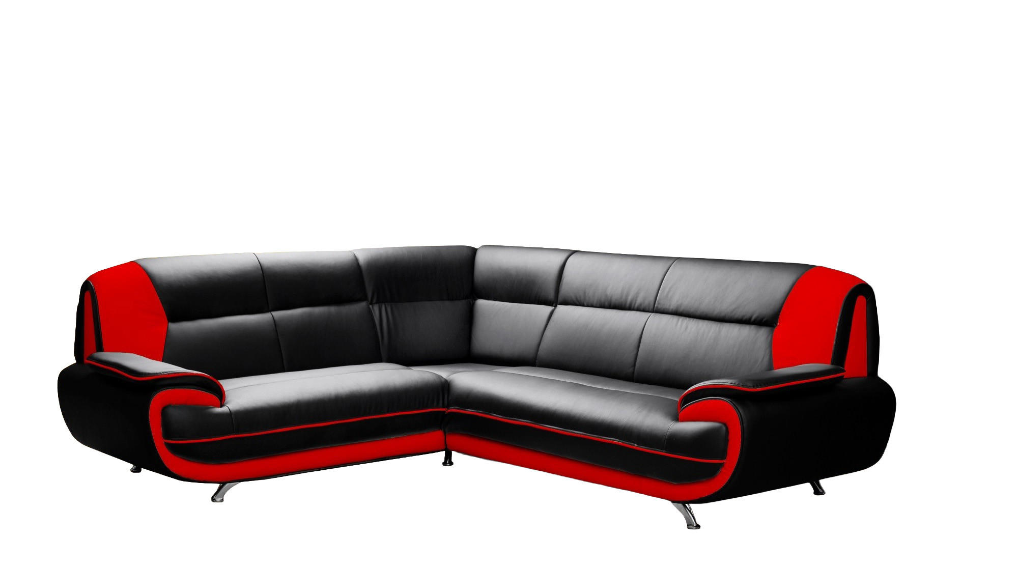 ECKSOFA L-Form, Stoff Soft, Schwarz + Rot, Links, Palermo - Schwarz, Holz (240/210cm) - Kaiser Möbel
