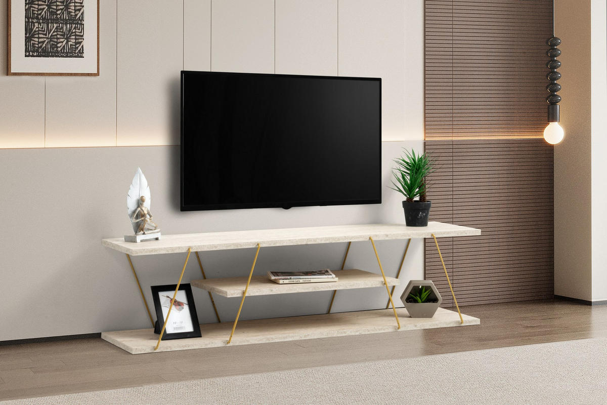 TV-MÖBEL Canaz Travertin - Beige, Holz (120/33/30cm) - Habitat Garten