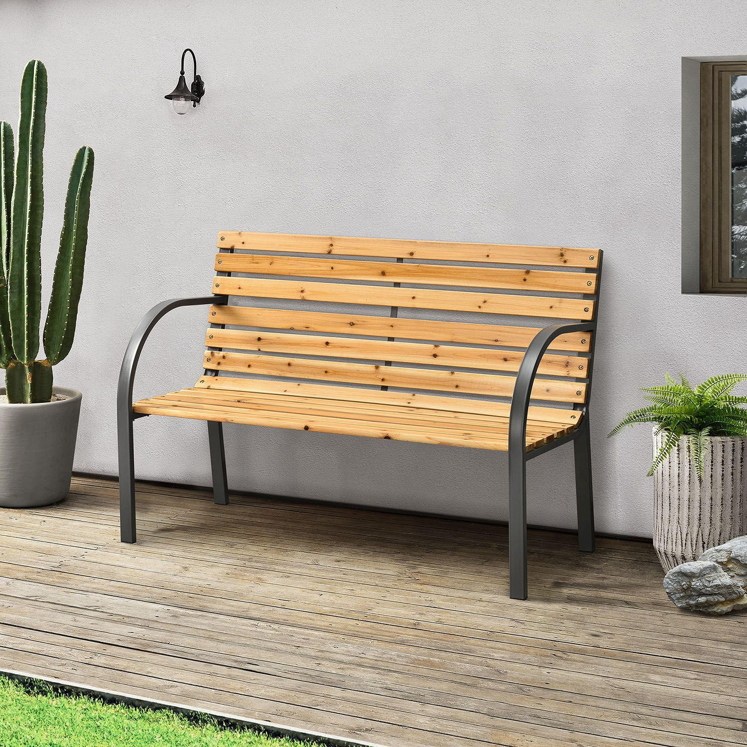 GARTENBANK Modena 2-Sitzer - Braun, Holz (120/82/62cm) - Juskys