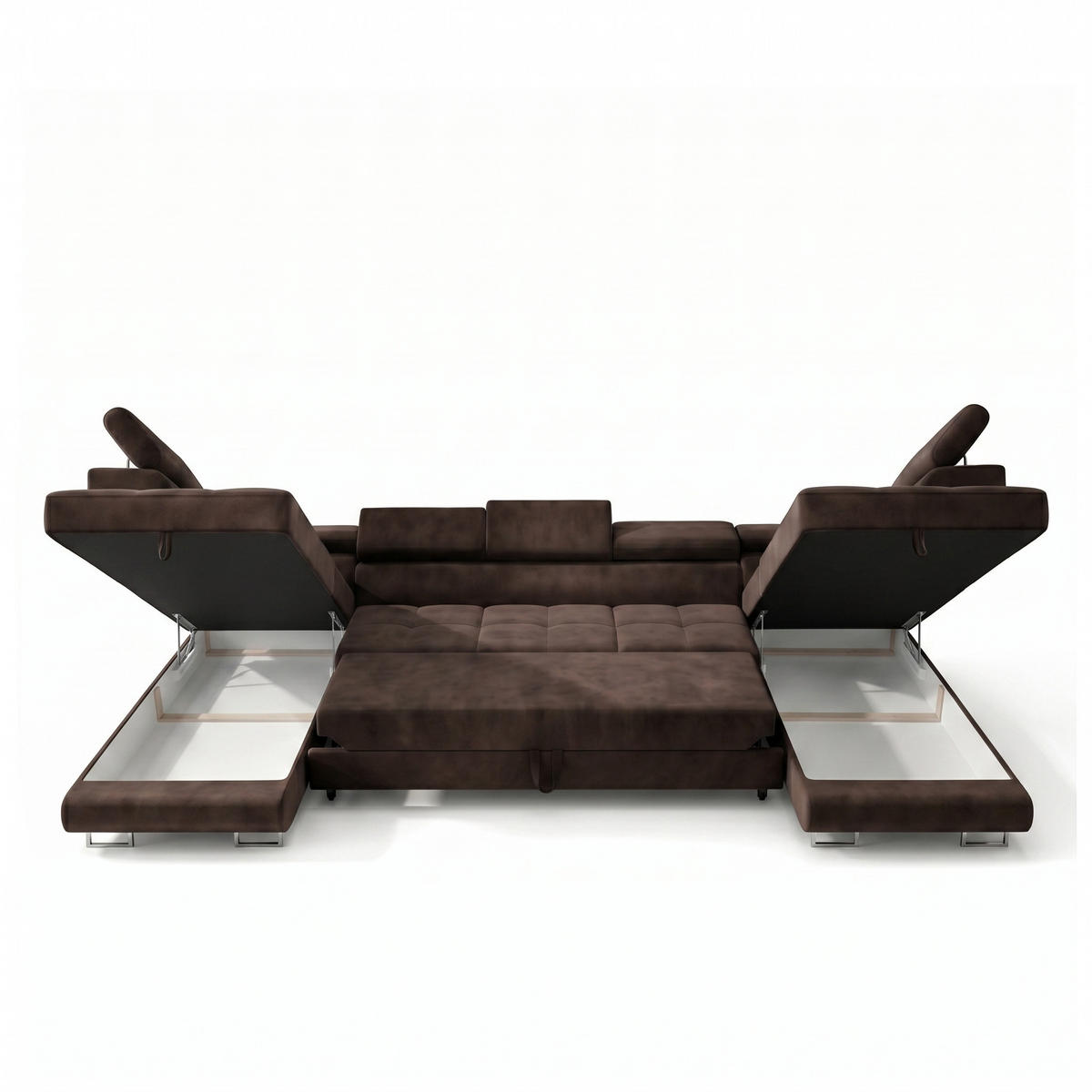 ECKSOFA U-Form WILD MAXI U2 mit Schlaffunktion 125x329 Velours Braun - Chromfarben/Braun, Holz/Textil (400/90/203cm) - Muffo